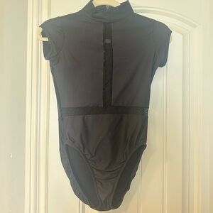 Motionwear Black Short Sleeve High-Neck leotard with mesh